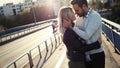 Romantic young happy couple kissing and hugging Royalty Free Stock Photo