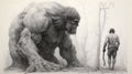 Romanticism Sketch Of Bigfoot: Detailed Brushwork By Andrew Bradshaw