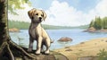 Romanticized Labrador Retriever Puppy Illustration In Detailed Concept Art Style