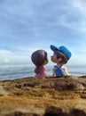 Romantis Toys in beach with blue Sky background