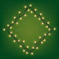 Romb frame from glowing garland, decorative light garland, square place for text with shining lamps, lighting bounding box and bor