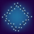 Romb frame from glowing garland, decorative light garland, square place for text with shining lamps, lighting bounding