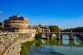 Rome, bridge of the angels, above the flowing Tiber, and Castel Sant'Angelo