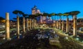 Vittorio Emanuele II monument at night, as seen from the Basilica Ulpia ruins, in Rome, Italy. Royalty Free Stock Photo