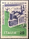 Italian postage stamp for the European year of safeguarding nature Royalty Free Stock Photo