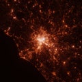 Rome city lights map, top view from space. Aerial view on night street lights. Global networking, cyberspace Royalty Free Stock Photo