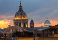 Rome City night illuminated view from top of Spanish Steps with Sant Ambrogio e Carlo al Corso or San Carlo al Corso basilica