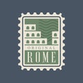 Rome city postal stamp with abstract Colosseum silhouette. Italy capital monument. Famous architectural landmark Royalty Free Stock Photo