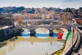 Rome city skyline and Italian Flag in Rome Italy Royalty Free Stock Photo