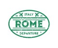 Rome city visa stamp on passport.