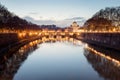 Rome cityscape at sunset, tiber river, San Pietro and Sant`Angel