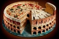 Rome colosseum coliseum made out of Pizza illustration generative ai