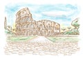 Rome Colosseum hand drawn watercolor