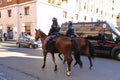 ROME - DEC 28: Rome police control the street in Rome the 28 December 2018, Italy. Rome is one of the most populated Royalty Free Stock Photo