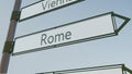 Rome direction sign on road signpost with European cities captions. Conceptual 3D rendering