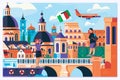 Rome Europe travel summer tourism holiday vacation background.View above downtown of Rome, Italy.Flat vector