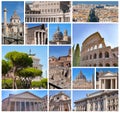 Rome famous landmarks collage. The set from best views of Rome, Italy, Europe. Royalty Free Stock Photo