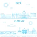 Rome and Florence vector line illustrations. Rome