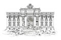 Rome, fountain Trevi. Roman classic architecture. Sketch. Hand drawing, sketch illustration