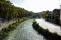 Rome. Isola Tiberina on the Tiber, island as a ship, Aesculapius old hospital on Tiberina