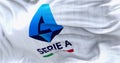 Close-up of the Serie A flag waving in the wind