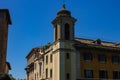 The bell tower of a church. The arches that enclose the bells are visible. Royalty Free Stock Photo