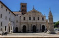 The bell tower of a church. The arches that enclose the bells are visible. Royalty Free Stock Photo