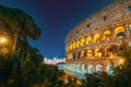 Rome, Italy. Amazing Bold Bright Dark Blue Night Starry Sky With Glowing Stars Above Colosseum Also Known As Flavian Royalty Free Stock Photo