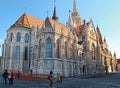 BUDAPEST - JUNE 27: View to Fisherman's Bastion, the terrace in neo-Gothic and neo-Romanesque style situated on the Buda bank Royalty Free Stock Photo