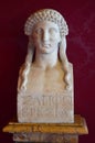 ROME, ITALY - APRIL 6, 2016: A bust of Sappho a Greek poet from the island of Lesbos, Capitoline Museums, Rome, Italy