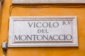 Marble street sign of Vicolo del Montonaccio