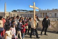 Rome, Italy - APRIL 10, 2016: Groupe of pilgrims going to St Pet