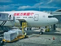 Rome, Italy: April 2018 loading asiatic airplane on the ground at airport