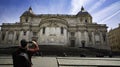 ROME-ITALY-APRIL-19-2019:Man tourist blogger travel take a picture by smartphone in Basilica of Saint Mary Major Italian: