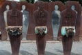 Rome, Italy - April 23, 2009 - Metal sculpture of human figures with hands chained