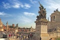 Rome, Italy - APRIL 7, 2017: The famous Piazza Venezia in Rome and view of the Altar of the Fatherland-National Monument to Victo Royalty Free Stock Photo
