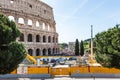 ROME, Italy- April 24, 2019: Roman Colosseum with Construction Site of the Rome Underground Line C. Cantiere Metro Linea C
