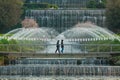 Rome, Italy - April 10, 2011: two unidentified young men walking in Laghetto Eur Park