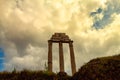 Rome, Italy - April 28, 2019 - View of the columns of roman ruins on a cloudy day in Rome Royalty Free Stock Photo