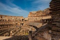 View of the interior of the Roman Colosseum showing the arena and the hypogeum in a beautiful sunny day