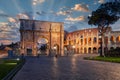 Rome, Italy at the Arch of Constantine and the Colosseum Royalty Free Stock Photo