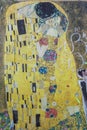 Mural of the painting the kiss from german painter klimt at a house wall in roman quarter Trastevere