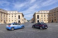 Police pays attention at St. Peter`s square in the Vatican. Due to Corona there are just a view travelers visiting the Vatican