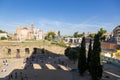Shadow of the Coliseum and Temple of the goddesses Venus and Roma - once the largest religious