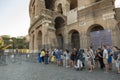 Tourists line up at the Coliseum - Amphitheater, an architectural monument of Ancient Rome