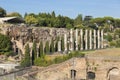 View of the columns along the Sacred Road in the historic center of Rome