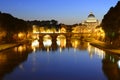 Rome, Italy, Basilica di San Pietro and Sant Angelo bridge at night