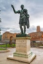 Rome, Italy. Bronze statue of Roman Emperor Caesari Nervae on Via dei Fori Imperiali street in the city. Royalty Free Stock Photo