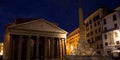 Illuminated Pantheon in Rome by night. One of the most famous historic landmark in Italy Royalty Free Stock Photo