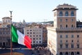 Rome, Italy. View of  Italian national flag and Piazza Venezia. Vittoriano, Rome Royalty Free Stock Photo